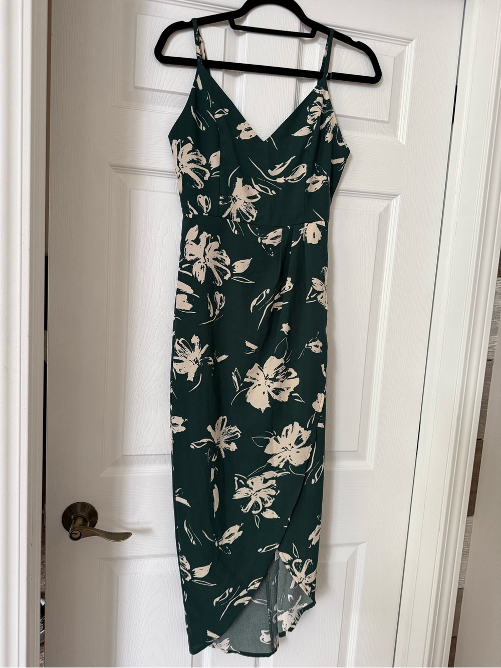 Green Floral Midi Dress with Spaghetti Straps